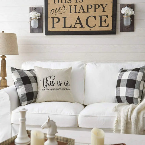 Motto Letter Print Cushion Cover – 45x45 cm Farmhouse Throw Pillow for Home, Office & Party Decor