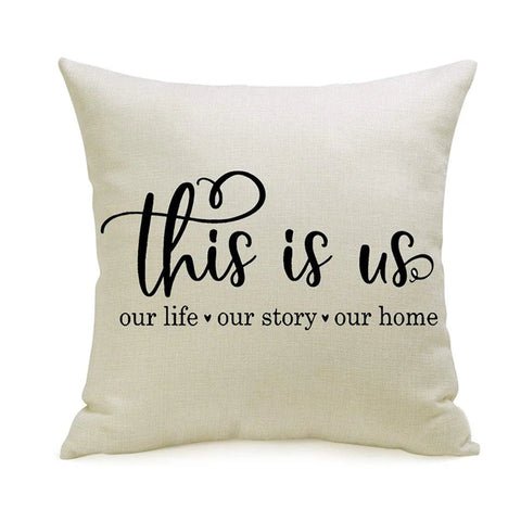 Motto Letter Print Cushion Cover – 45x45 cm Farmhouse Throw Pillow for Home, Office & Party Decor