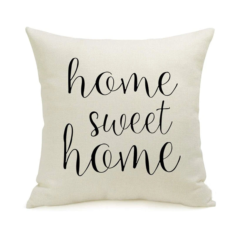 Motto Letter Print Cushion Cover – 45x45 cm Farmhouse Throw Pillow for Home, Office & Party Decor