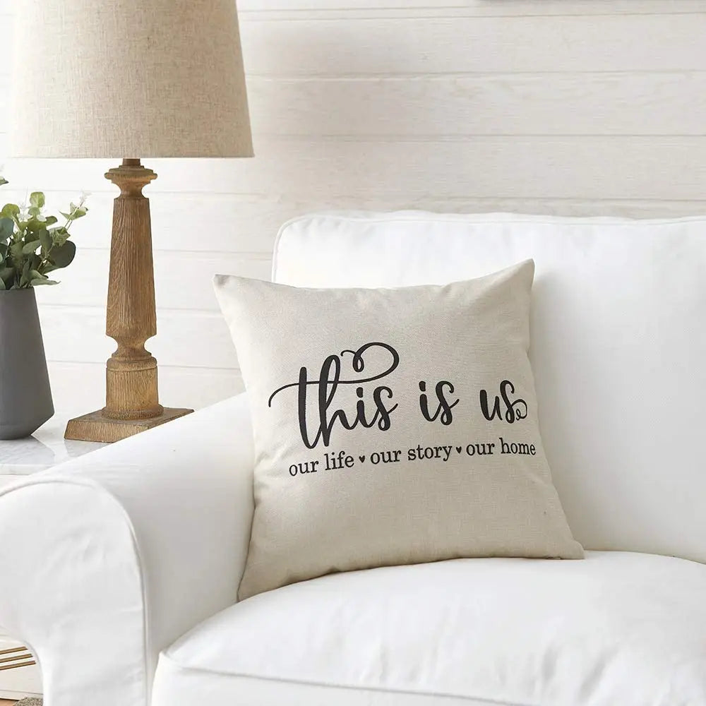 Motto Letter Print Cushion Cover – 45x45 cm Farmhouse Throw Pillow for Home, Office & Party Decor