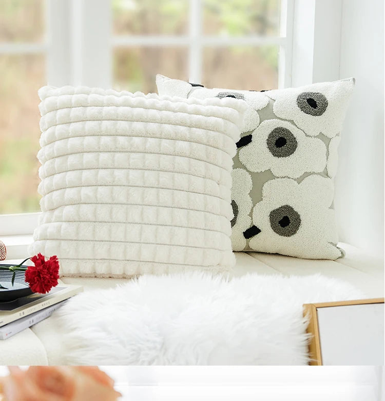 Cushion Cover Pillowcase 45x45cm For Living Room Sofa Bedroom Plush Decorative Home White Plaid Super Soft Pillowcase