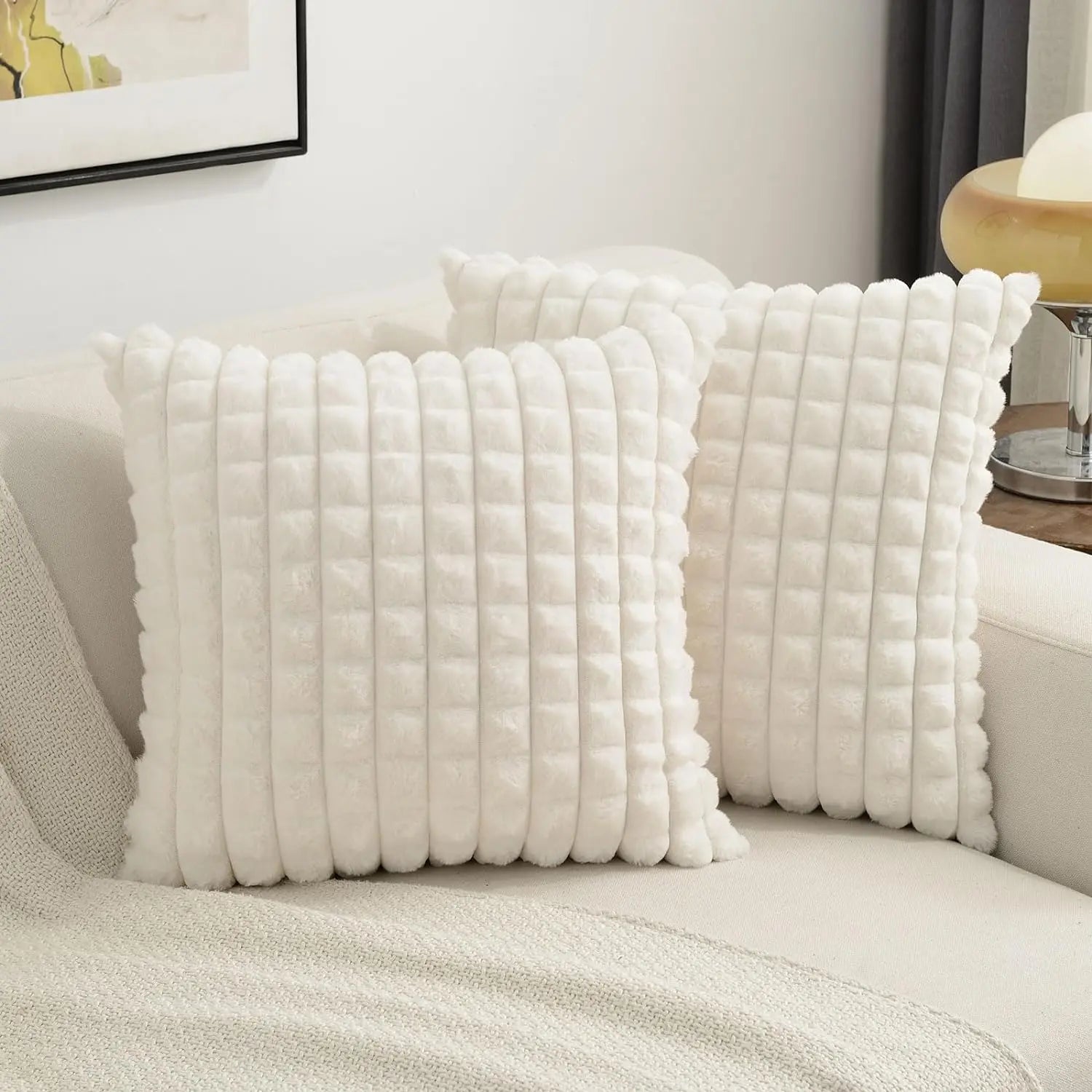 Cushion Cover Pillowcase 45x45cm For Living Room Sofa Bedroom Plush Decorative Home White Plaid Super Soft Pillowcase