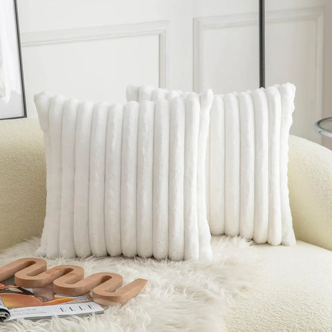 Elegant White Striped Cushion Cover – 45x45cm Super-Soft Plush Pillowcase for Luxe Home & Car Decor