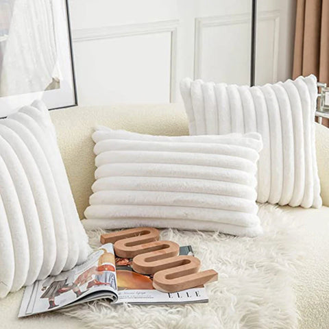 Elegant White Striped Cushion Cover – 45x45cm Super-Soft Plush Pillowcase for Luxe Home & Car Decor