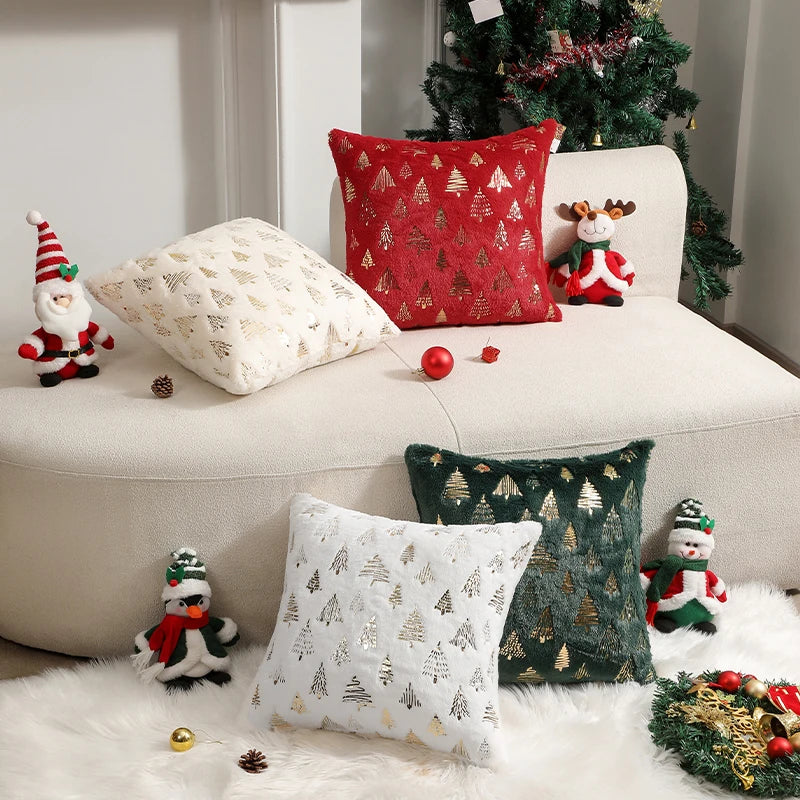 Plush Cushion Cover – 45x45 cm Hot Stamping Pillowcase for Home & Christmas Decor