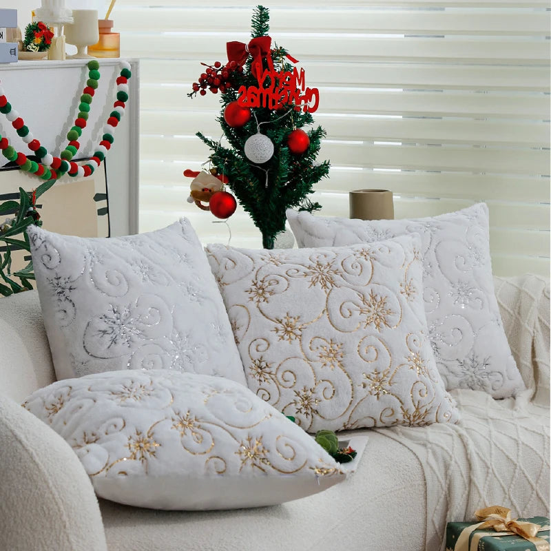 Elegant Christmas Snowflake Cushion Cover – 45x45cm Plush White Faux Fur Accent for Luxe Living Room Decor