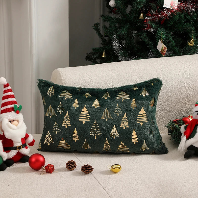 Plush Cushion Cover – 45x45 cm Hot Stamping Pillowcase for Home & Christmas Decor