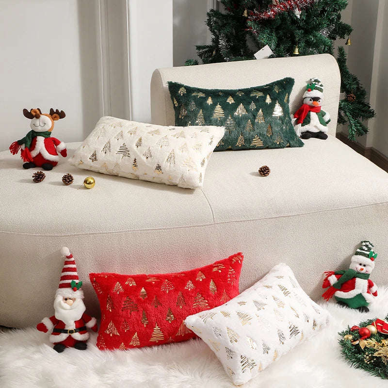 Plush Cushion Cover – 45x45 cm Hot Stamping Pillowcase for Home & Christmas Decor