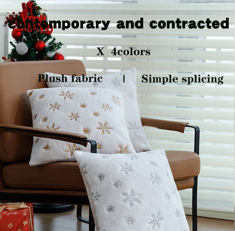 Elegant Christmas Snowflake Cushion Cover – 45x45cm Plush White Faux Fur Accent for Luxe Living Room Decor