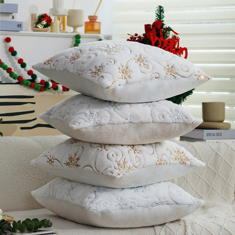 Elegant Christmas Snowflake Cushion Cover – 45x45cm Plush White Faux Fur Accent for Luxe Living Room Decor