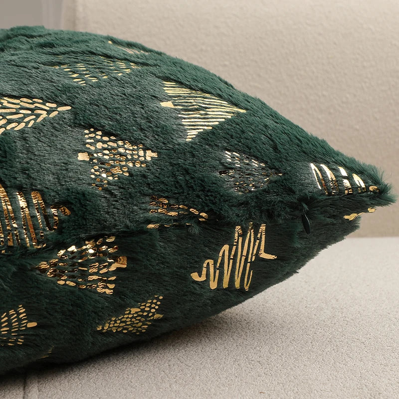 Elegant Green Hot Stamping Cushion Cover – 45x45cm Luxe Pillowcase for Living Room & Festive Decor